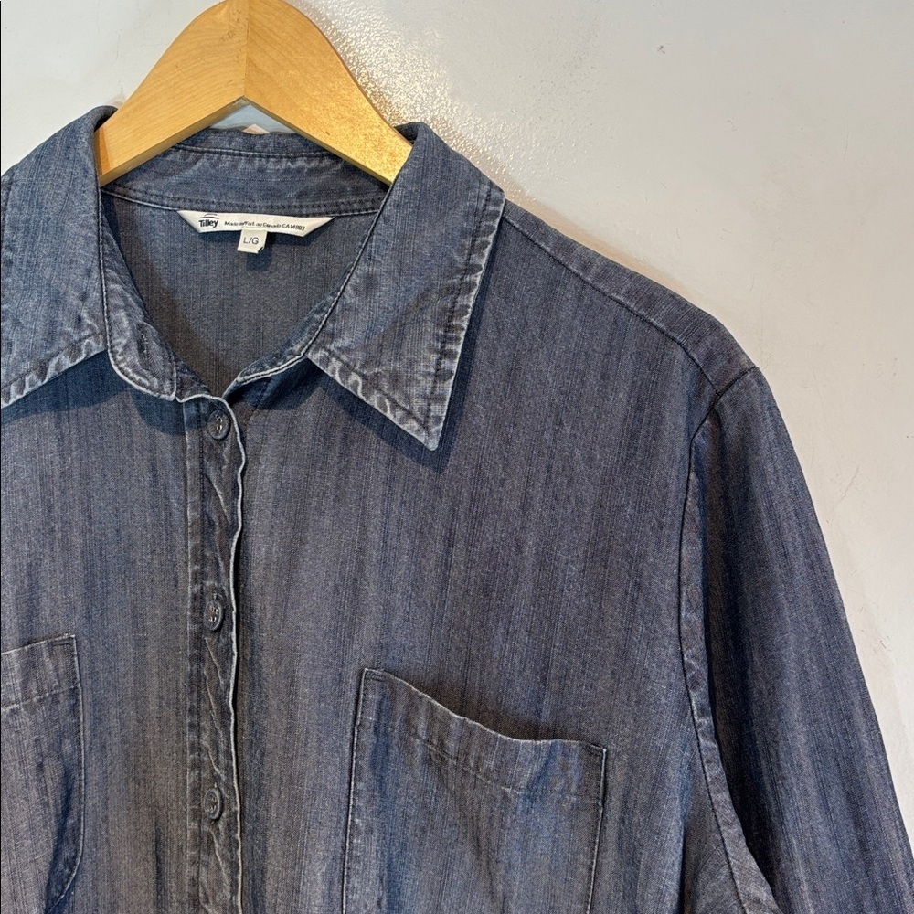 Tilley chambray denim button down dress with pockets size large - Picture 8 of 14